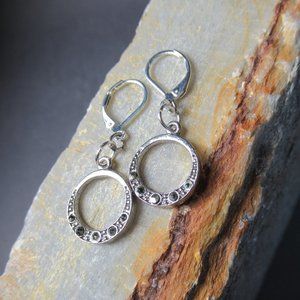 Sparkling Marcasite Hoops in Sterling Silver, Pierced Dangle